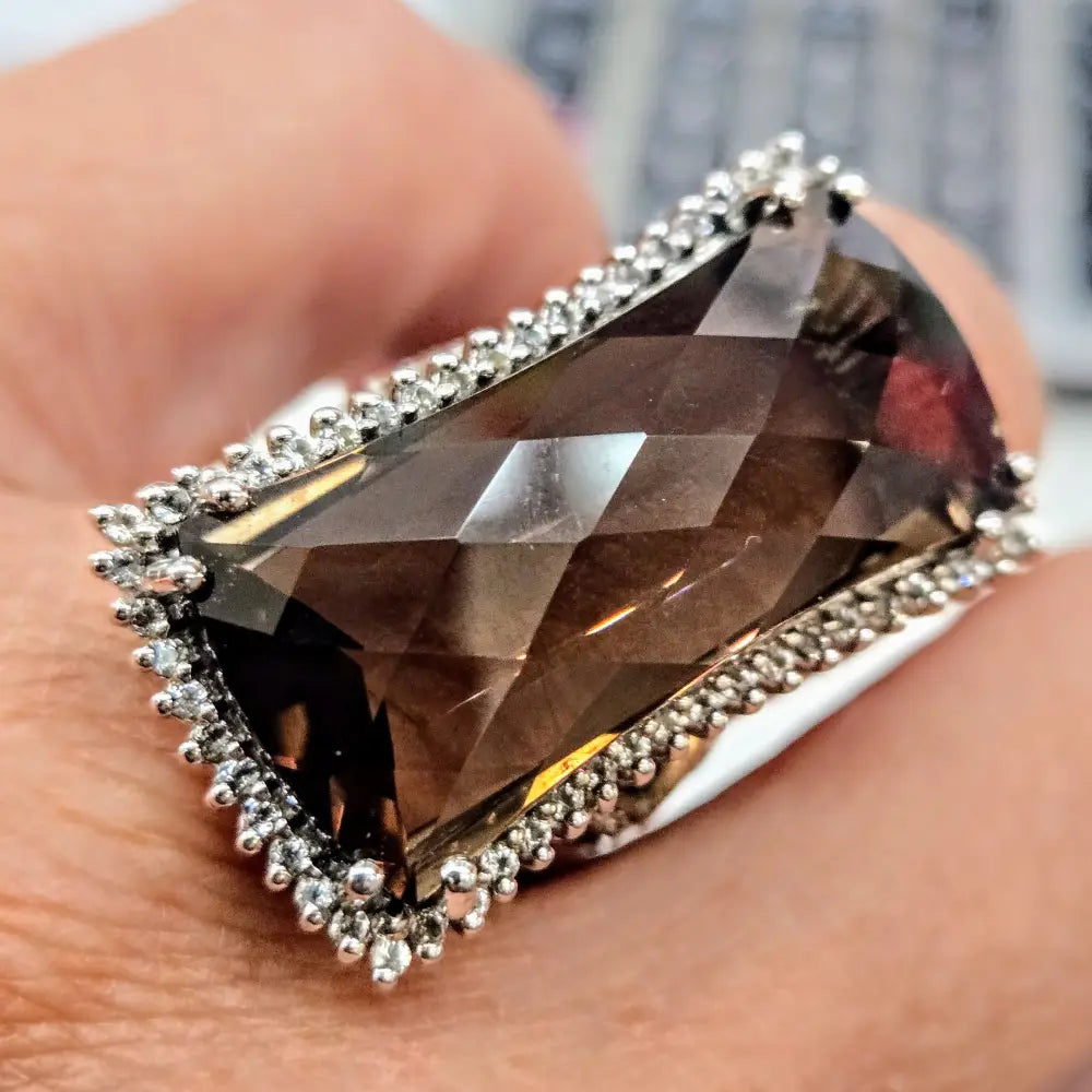 ?SMokin’ Hot’ Sz 7.25 Ring - Smoky Quartz Diamonds Sterling - Key West Local Luxe
