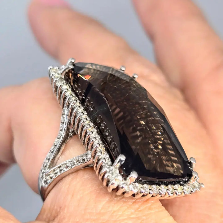 ?SMokin’ Hot’ Sz 7.25 Ring - Smoky Quartz Diamonds Sterling - Key West Local Luxe