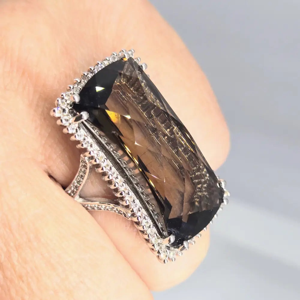 ?SMokin’ Hot’ Sz 7.25 Ring - Smoky Quartz Diamonds Sterling - Key West Local Luxe