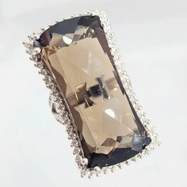 ?SMokin’ Hot’ Sz 7.25 Ring - Smoky Quartz Diamonds Sterling - Key West Local Luxe