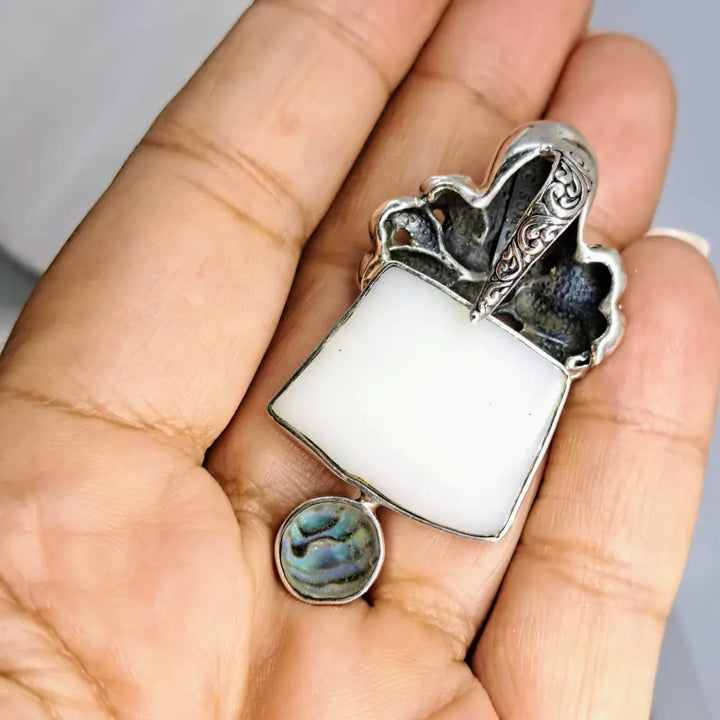 ?SMooth Operator’ Pendant Necklace - Paua Shell Mother of Pearl Onyx Sterling Pearls