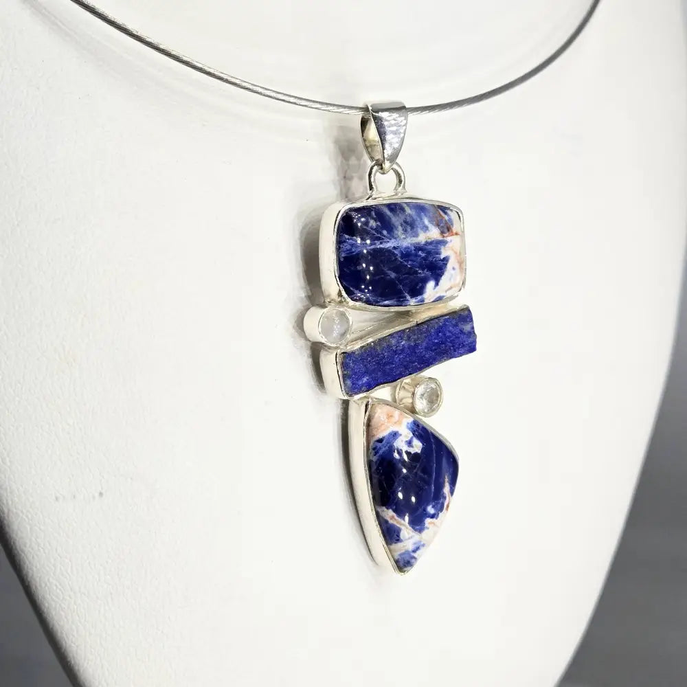 ?SOaring’ Pendant Necklace - Sodalite Lapis Lazuli Moonstone Topaz Sterling - Key West Local Luxe