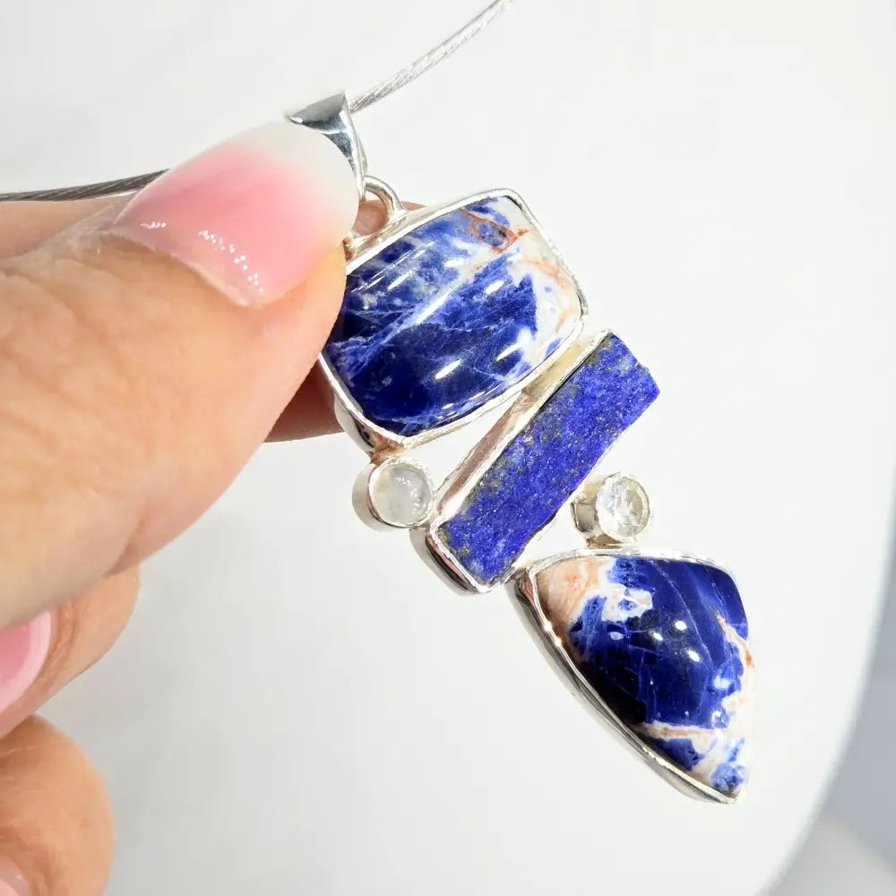 ?SOaring’ Pendant Necklace - Sodalite Lapis Lazuli Moonstone Topaz Sterling - Key West Local Luxe