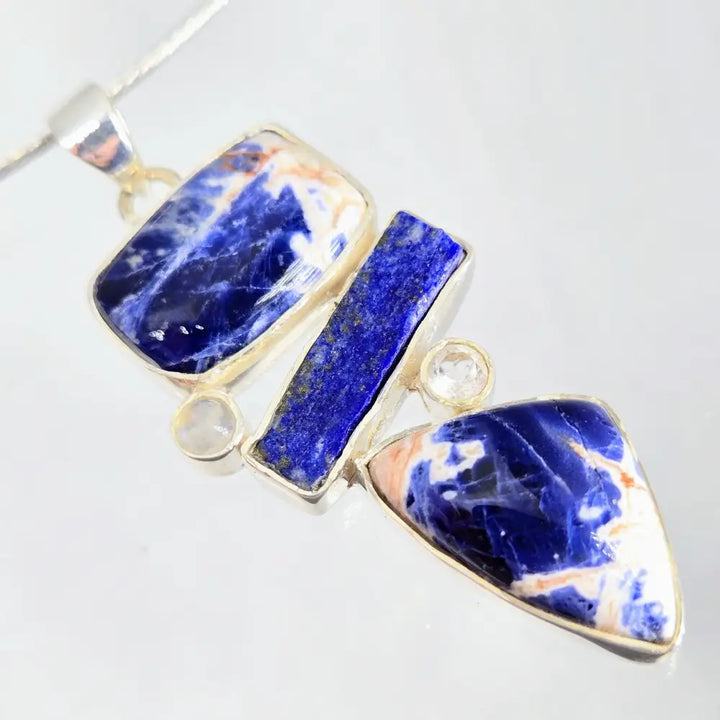 ?SOaring’ Pendant Necklace - Sodalite Lapis Lazuli Moonstone Topaz Sterling - Key West Local Luxe