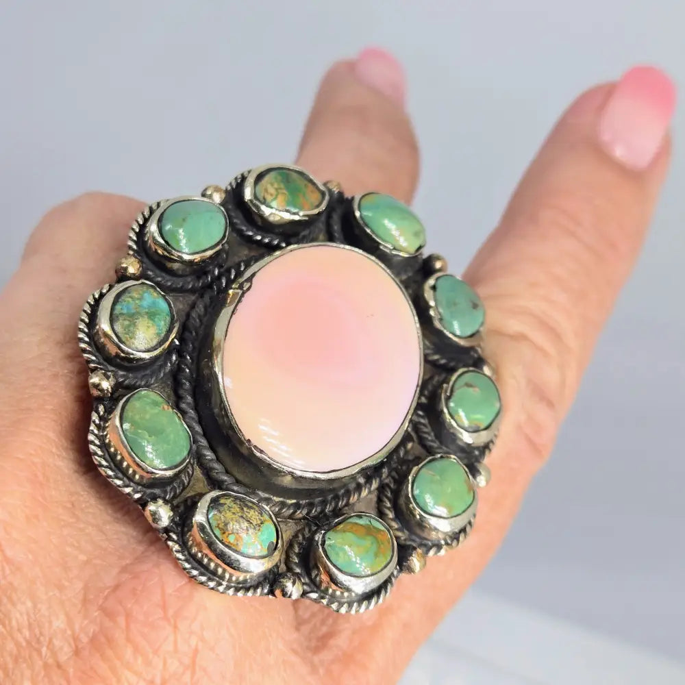 ?SOuthernmost Conch’ Adj. Sz Ring - Conch Turquoise German Silver