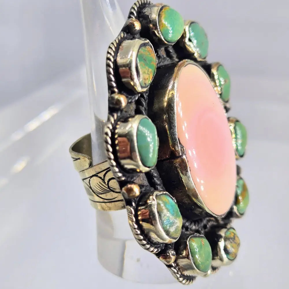 ?SOuthernmost Conch’ Adj. Sz Ring - Conch Turquoise German Silver