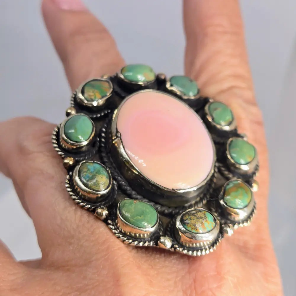 ?SOuthernmost Conch’ Adj. Sz Ring - Conch Turquoise German Silver