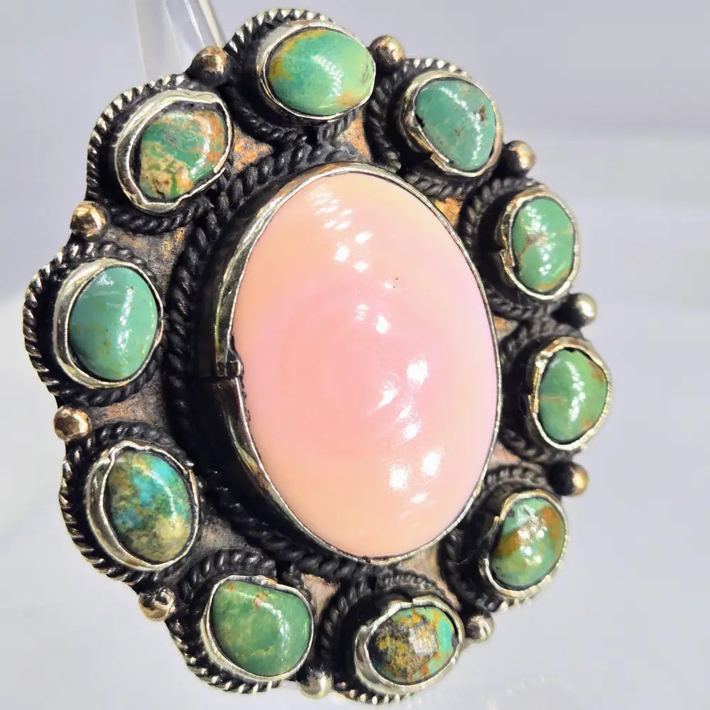 ?SOuthernmost Conch’ Adj. Sz Ring - Conch Turquoise German Silver
