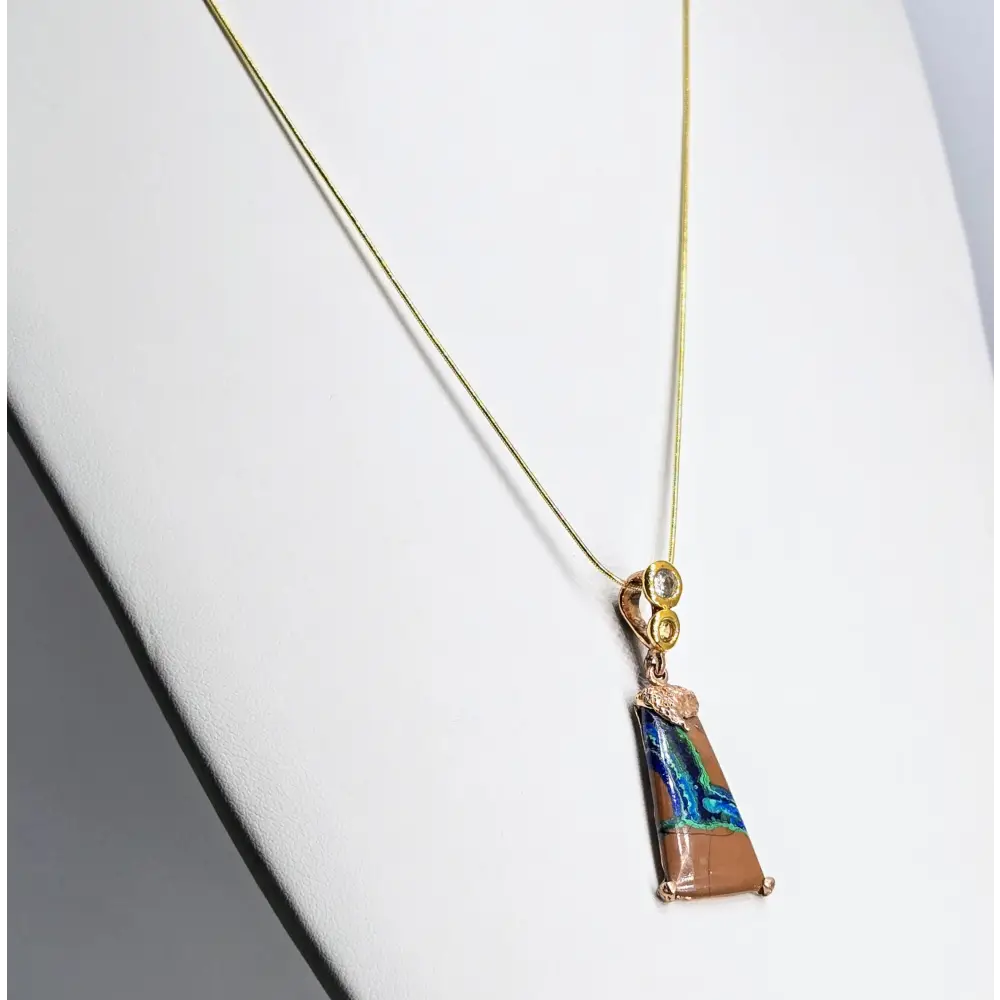 ?SPace Between’ Pendant - Malachite-azurite Tenorite Citrine Topaz 18k Rose & Yellow Gold Sterling