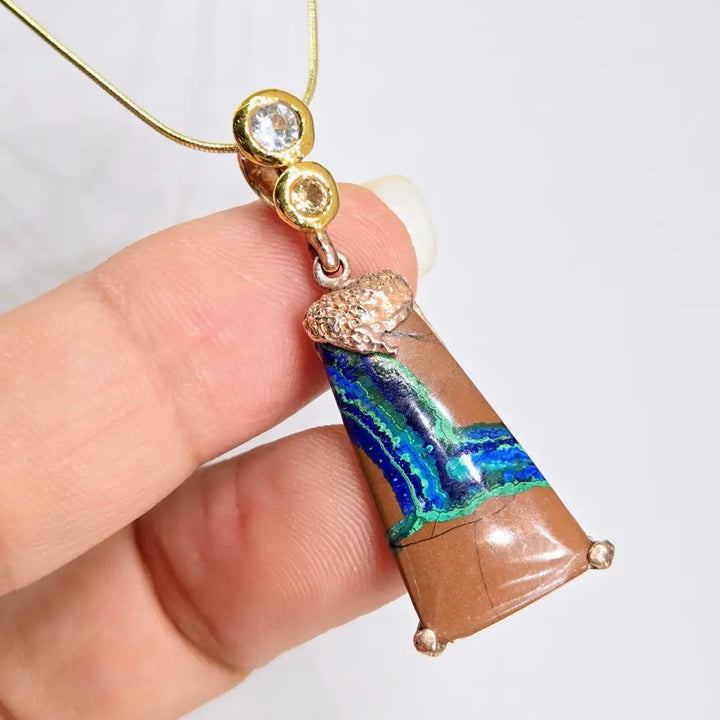 ?SPace Between’ Pendant - Malachite-azurite Tenorite Citrine Topaz 18k Rose & Yellow Gold Sterling