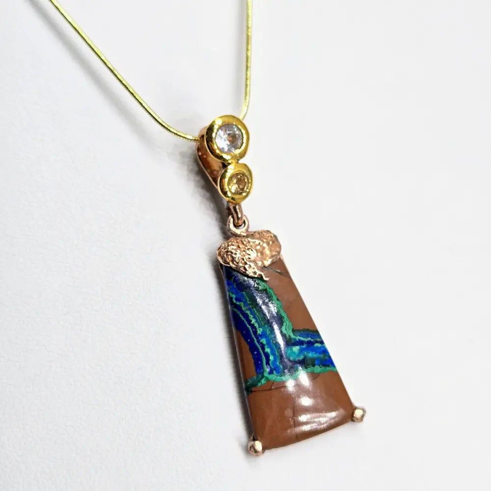 ?SPace Between’ Pendant - Malachite-azurite Tenorite Citrine Topaz 18k Rose & Yellow Gold Sterling