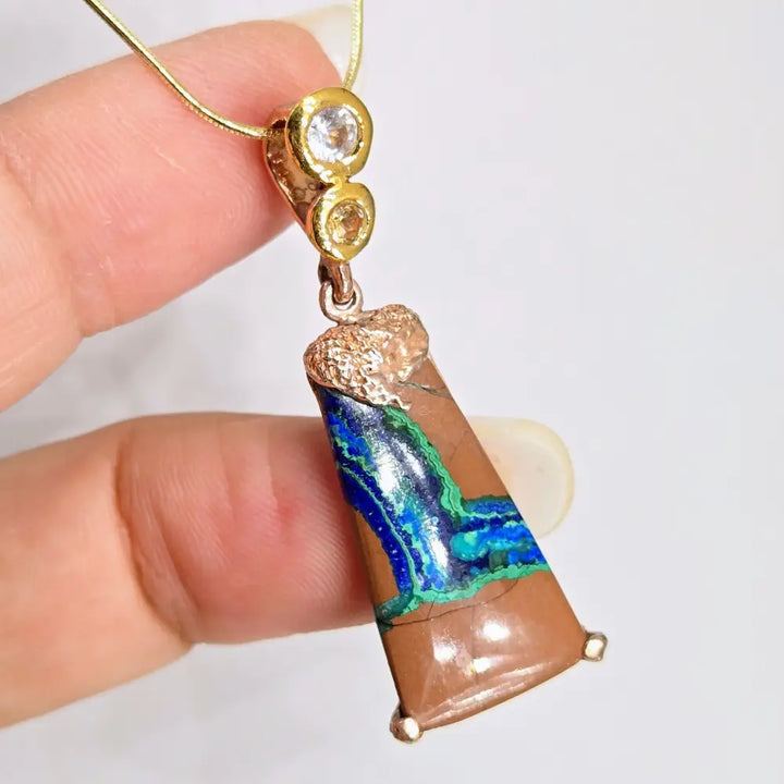 ?SPace Between’ Pendant - Malachite-azurite Tenorite Citrine Topaz 18k Rose & Yellow Gold Sterling