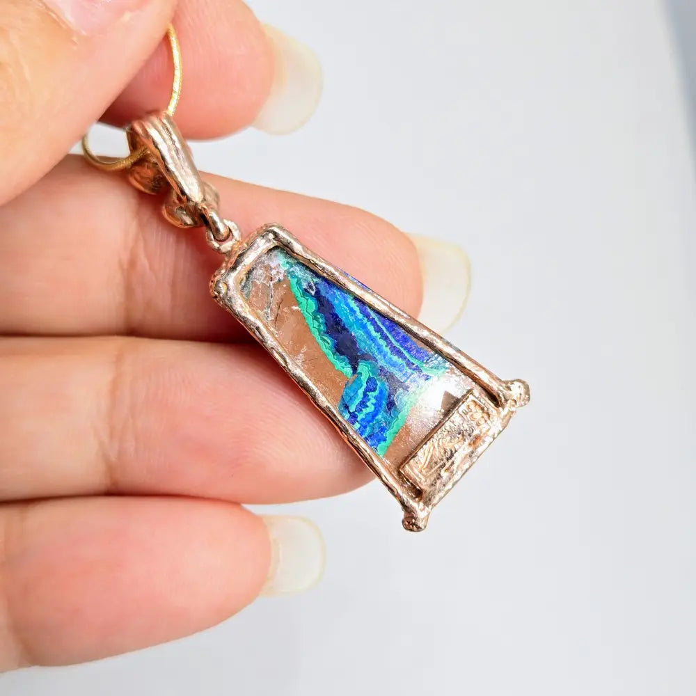 ?SPace Between’ Pendant - Malachite-azurite Tenorite Citrine Topaz 18k Rose & Yellow Gold Sterling