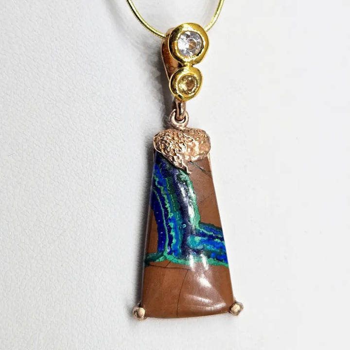 ?SPace Between’ Pendant - Malachite-azurite Tenorite Citrine Topaz 18k Rose & Yellow Gold Sterling