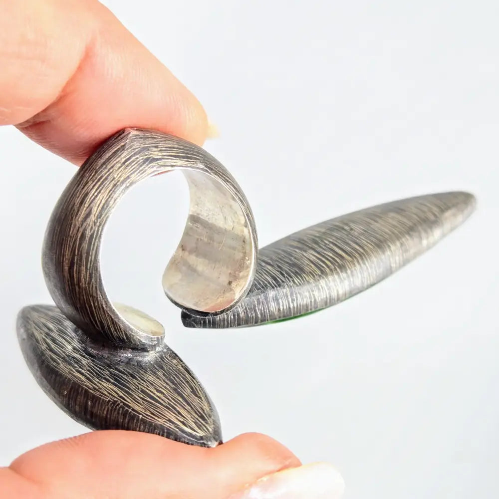 ?SPace Between’ Sz 8.5 Ring - Jade Matrix Pyrite Oxidized Sterling