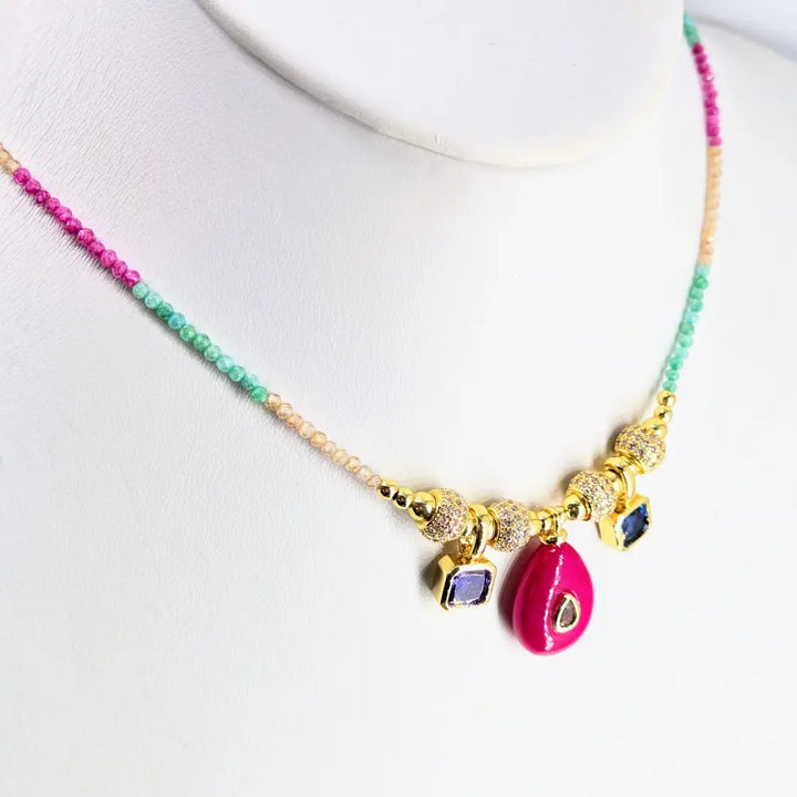 ?SParkalicious!’ 16’’-18’’ Necklace - Crystals Amethyst Topaz Pink Agate Gold Pvd