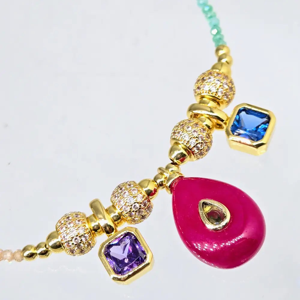 ?SParkalicious!’ 16’’-18’’ Necklace - Crystals Amethyst Topaz Pink Agate Gold Pvd