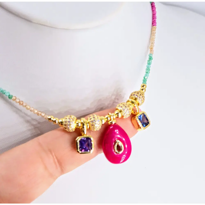 ?SParkalicious!’ 16’’-18’’ Necklace - Crystals Amethyst Topaz Pink Agate Gold Pvd