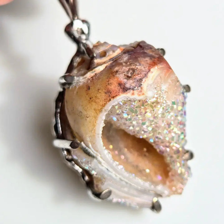 ?SParkle-puss’ Pendant Necklaces - Druzy Fossil Shell Sterling - #1 Voluptuous 1.75’’