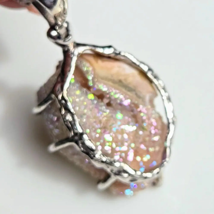 ?SParkle-puss’ Pendant Necklaces - Druzy Fossil Shell Sterling