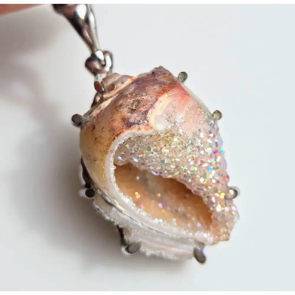 ?SParkle-puss’ Pendant Necklaces - Druzy Fossil Shell Sterling