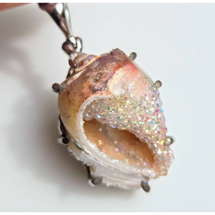 ?SParkle-puss’ Pendant Necklaces - Druzy Fossil Shell Sterling