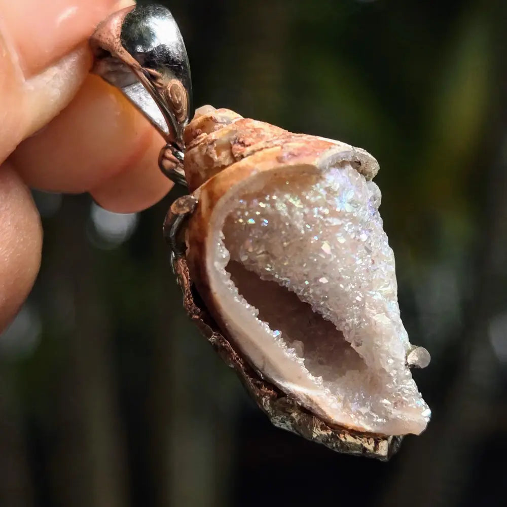 ?SParkle-puss’ Pendant Necklaces - Druzy Fossil Shell Sterling