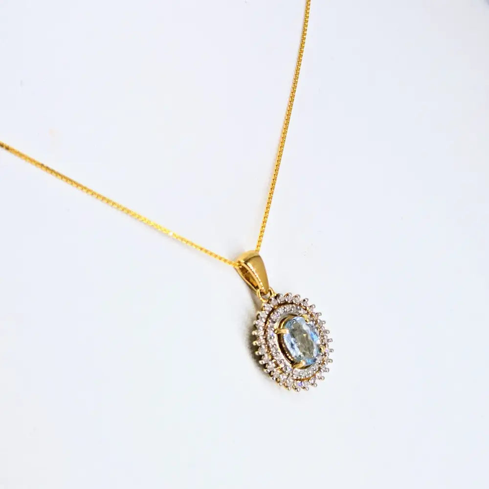 ?SParkling Waters’ 18’’ Necklace - Blue Topaz Diamond Halo 18k Gold Sterling