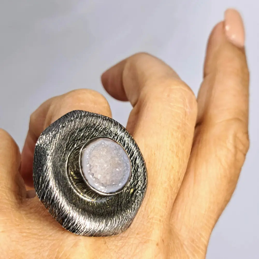 ?SParkly Finger Hat’ Sz 7.75 Ring - Druzy Sterling