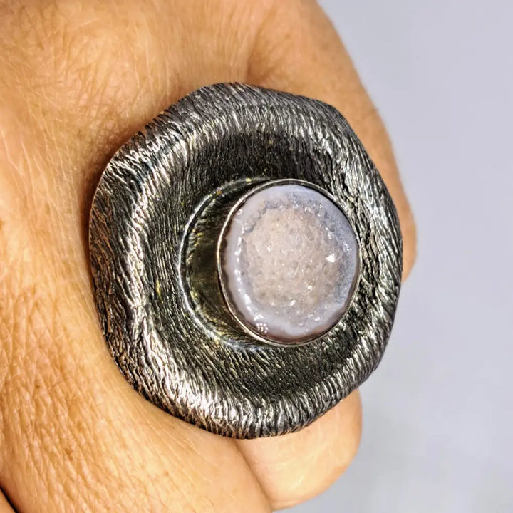 ?SParkly Finger Hat’ Sz 7.75 Ring - Druzy Sterling