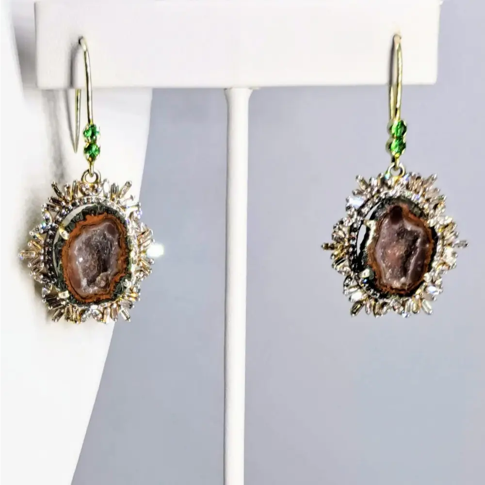 ?SPice of Life’ 2’’ Earrings - Tabasco Geodes Diamonds Tsavorite 18k Gold Sterling