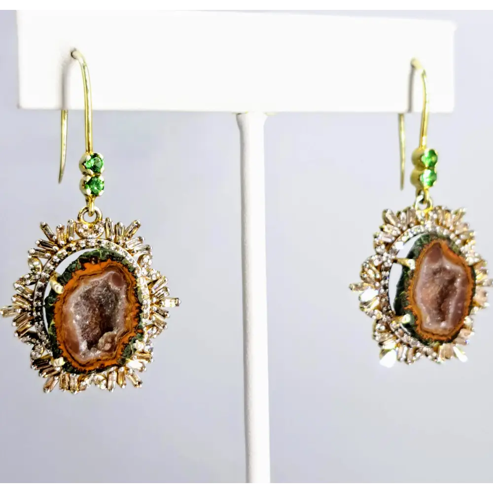 ?SPice of Life’ 2’’ Earrings - Tabasco Geodes Diamonds Tsavorite 18k Gold Sterling