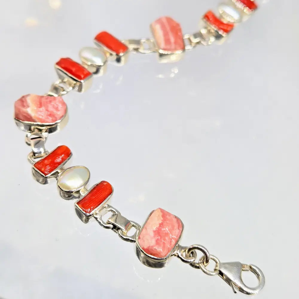 ?SPicy Key West Pinks’ 7’’ - 9’’ Bracelet - Rhodochrosite Coral Pearls Sterling