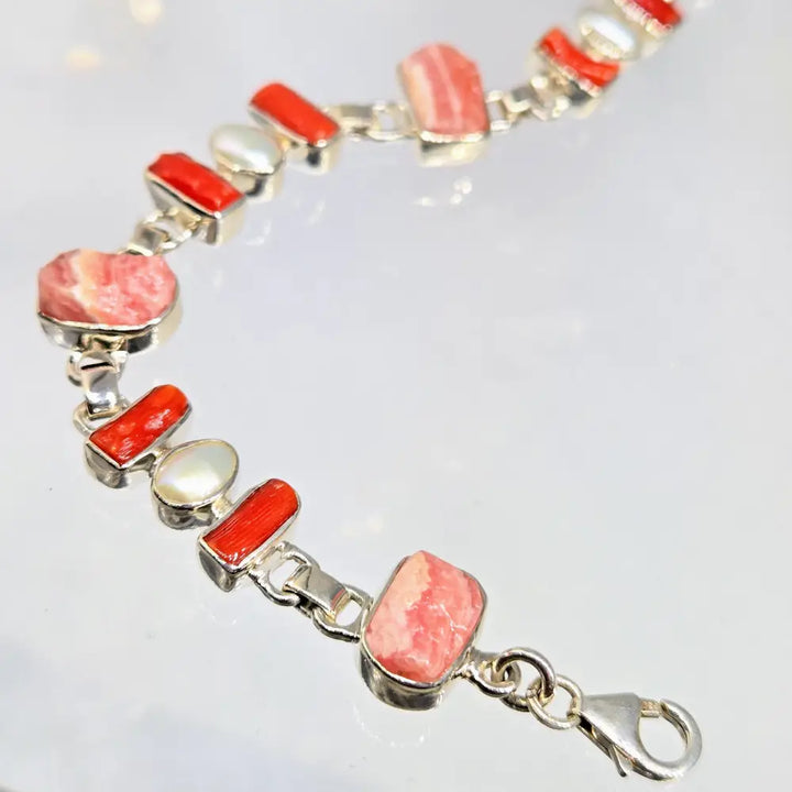 ?SPicy Key West Pinks’ 7’’ - 9’’ Bracelet - Rhodochrosite Coral Pearls Sterling