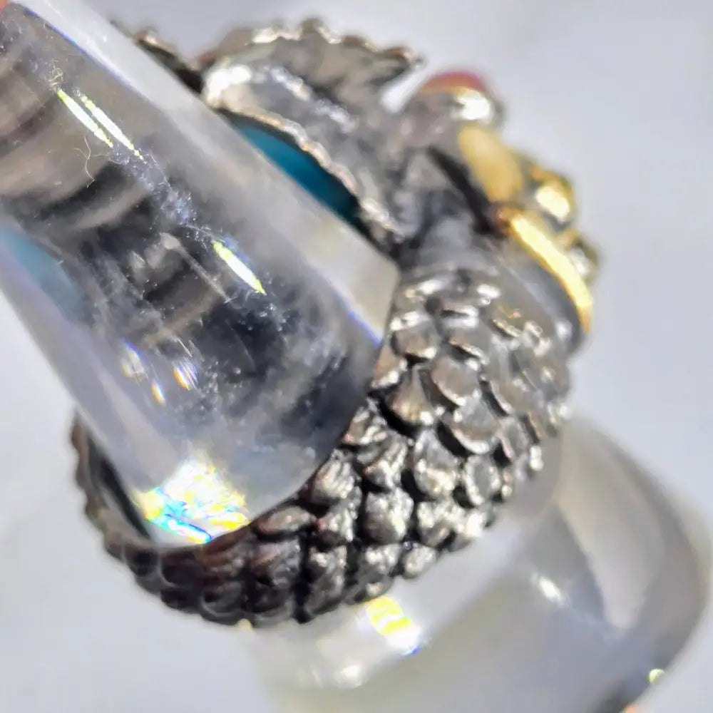 ?SPlash’ Sz 9 Ring - Larimar Tourmaline Black Sterling 18k Gold Accents