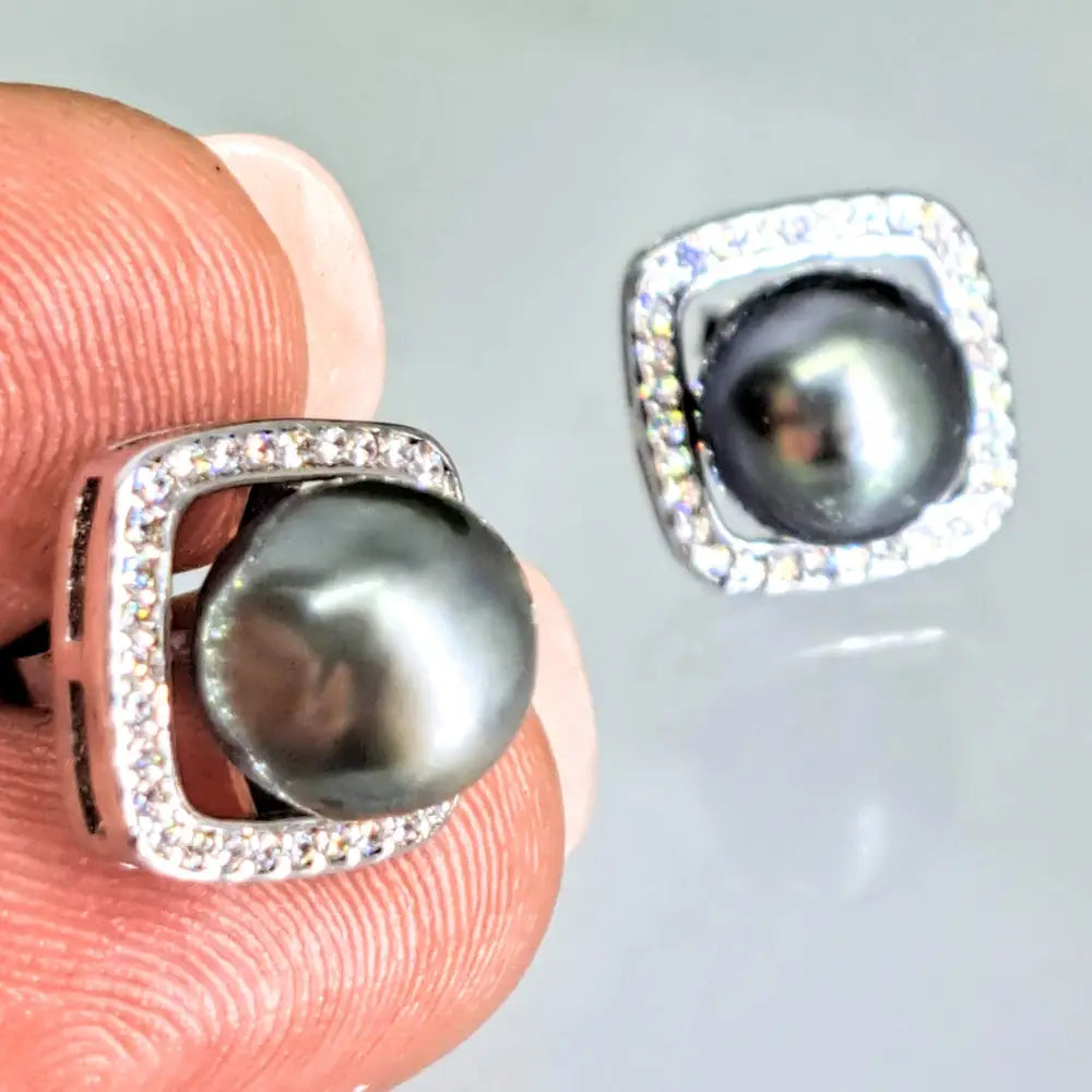 Square Pegs.5’’ Earrings - Tahitian Pearl Topaz Anti-tarnish Sterling - 0.5’’