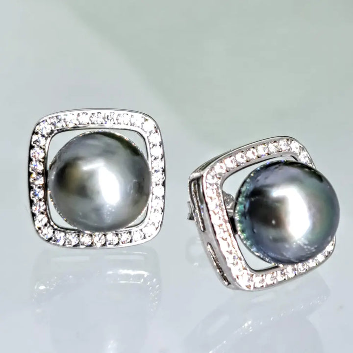 Square Pegs.5’’ Earrings - Tahitian Pearl Topaz Anti-tarnish Sterling - 0.5’’