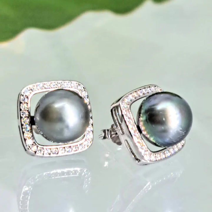 Square Pegs.5’’ Earrings - Tahitian Pearl Topaz Anti-tarnish Sterling - 0.5’’