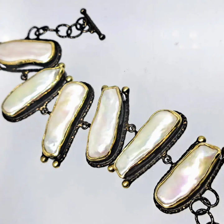 Outlet: ?Stairway to Heaven’ 7-8’’ Bracelet - Stick Pearls Black Sterling 18k - 8’’