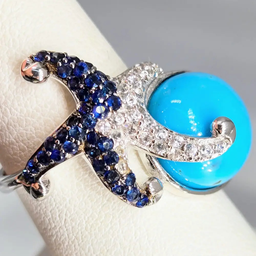 ?STar of the Sea’ Sz 7 Ring - Sapphire Zircon Turquoise Anti-tarnish Sterling