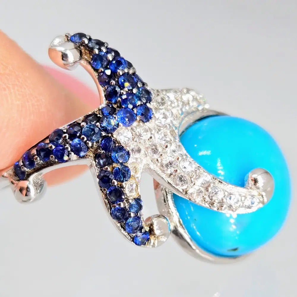 ?STar of the Sea’ Sz 7 Ring - Sapphire Zircon Turquoise Anti-tarnish Sterling