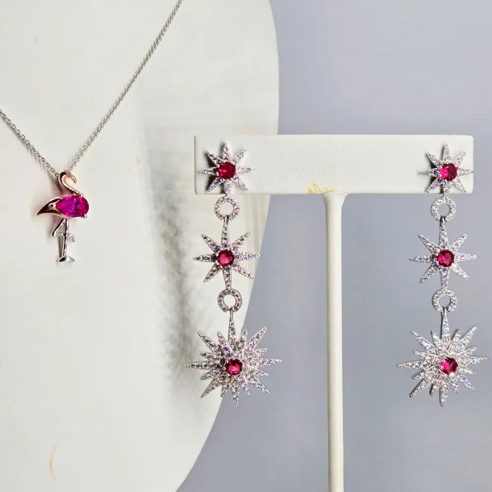 ?STar Power’ 2.5’’ Earrings - Pink Spinel White Zircon Anti-tarnish Sterling