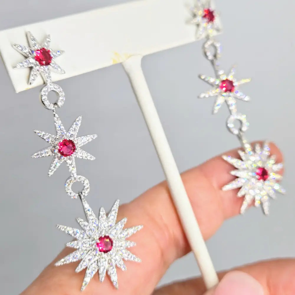 ?STar Power’ 2.5’’ Earrings - Pink Spinel White Zircon Anti-tarnish Sterling