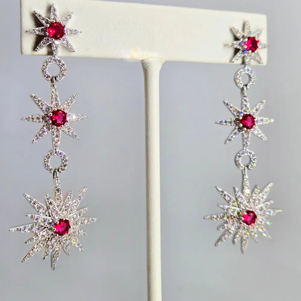?STar Power’ 2.5’’ Earrings - Pink Spinel White Zircon Anti-tarnish Sterling
