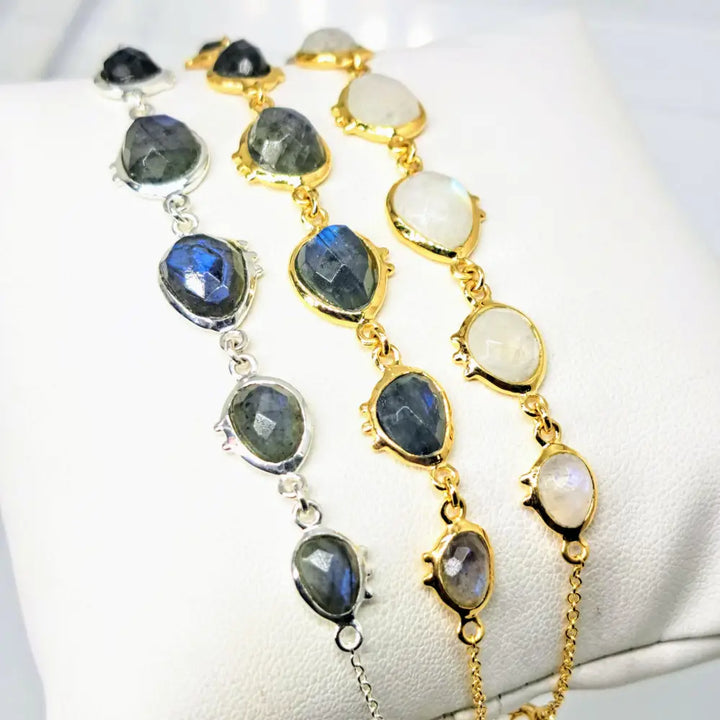 ?STardust’ 6.5’’-7.5’’ Bracelet - Moonstone or Labradorite Anti-tarnish 18k Gold Sterling
