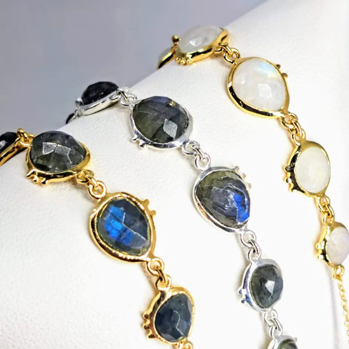?STardust’ 6.5’’-7.5’’ Bracelet - Moonstone or Labradorite Anti-tarnish 18k Gold Sterling
