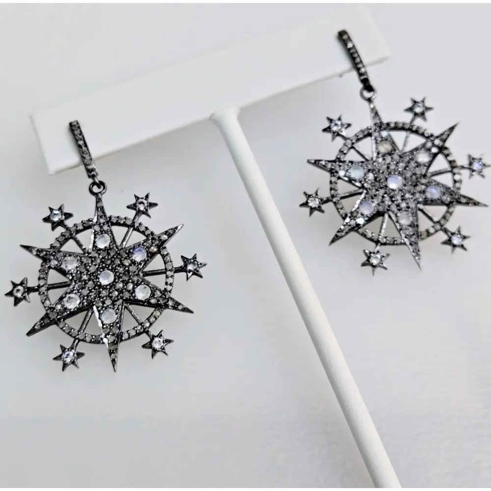 ?STarry Night’ 2’’ Earrings - Diamonds Moonstone Black Sterling