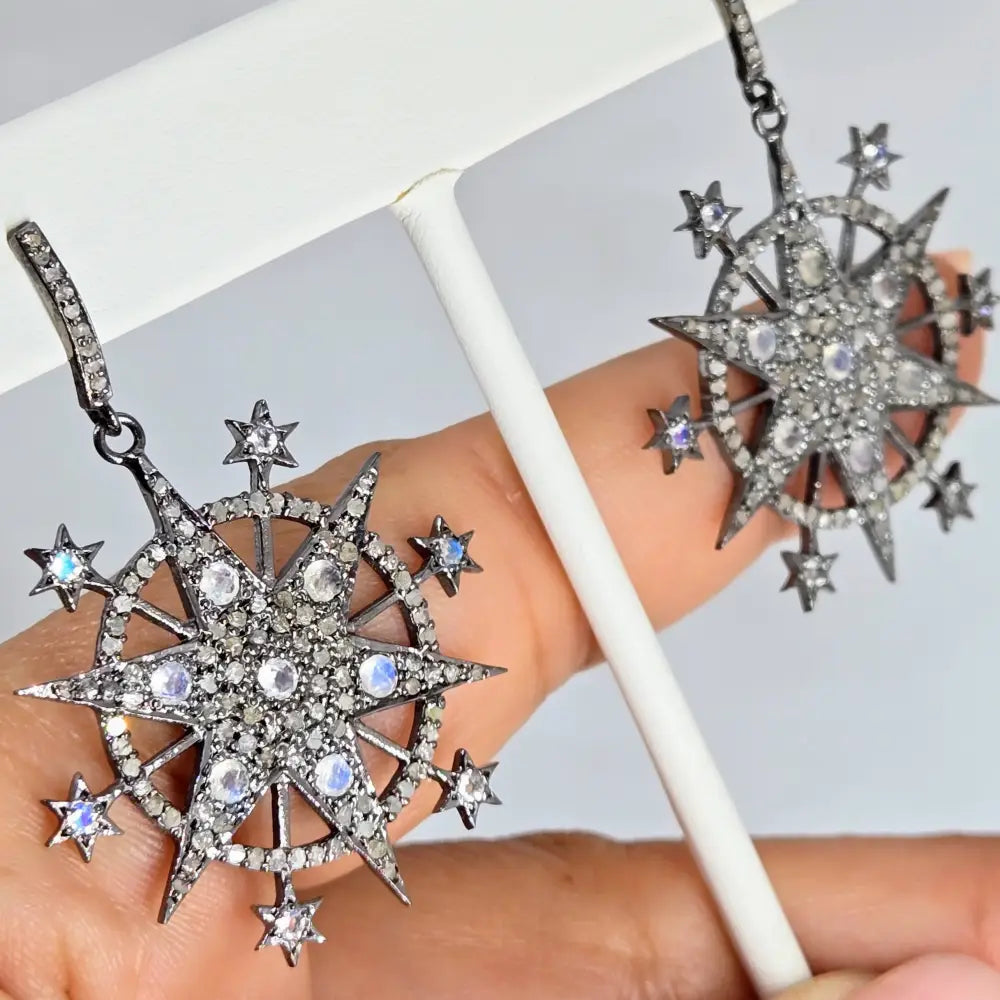 ?STarry Night’ 2’’ Earrings - Diamonds Moonstone Black Sterling