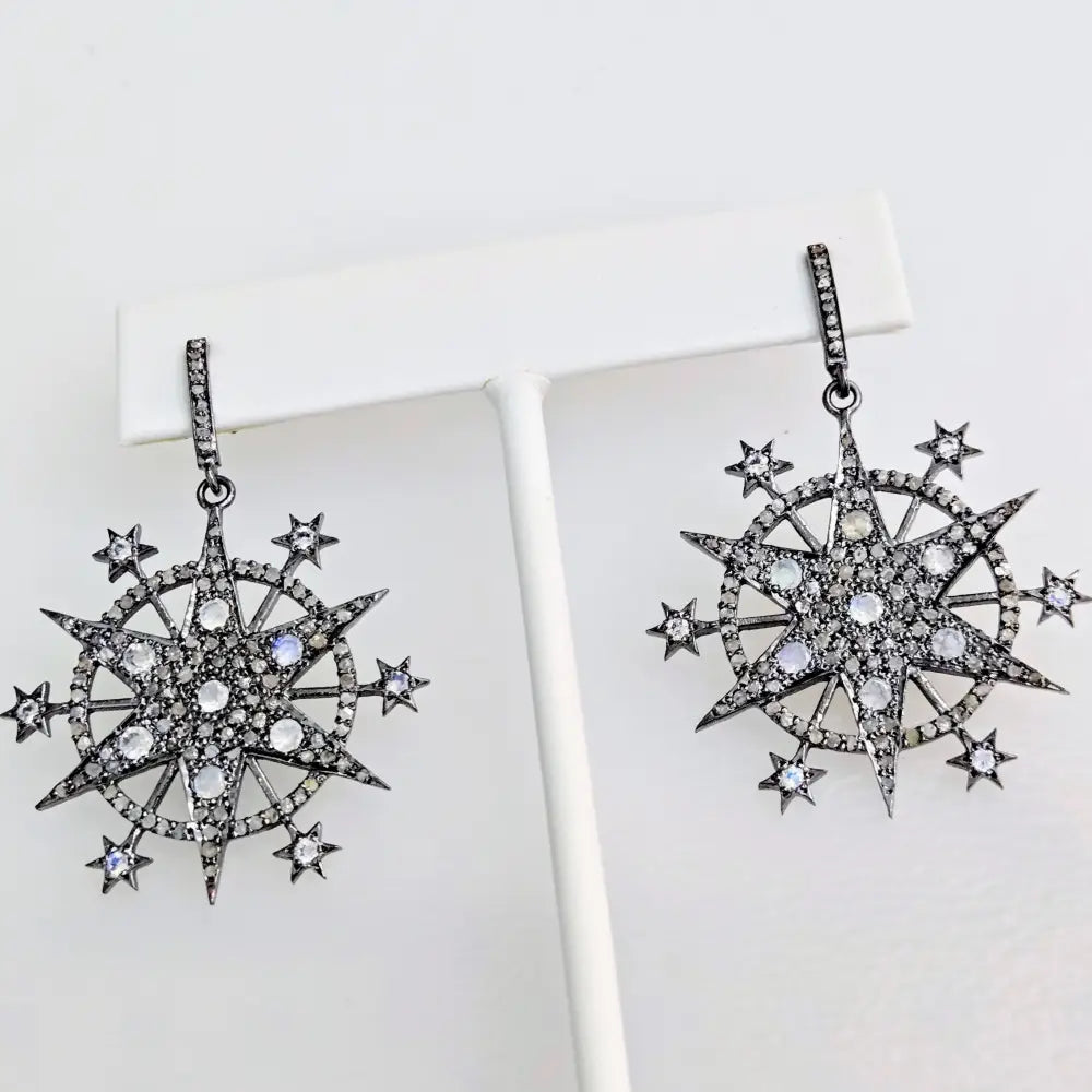 ?STarry Night’ 2’’ Earrings - Diamonds Moonstone Black Sterling
