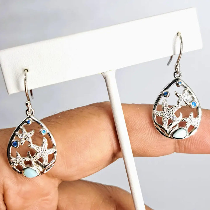 ?STars of the Sea’ 1.5’’ Earrings - Larimar Topaz Crystal Anti-tarnish Sterling